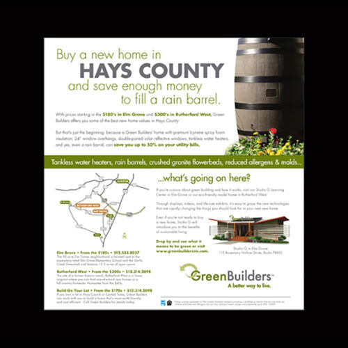 Green Builders Newspaper Rain Barrel Ad Image