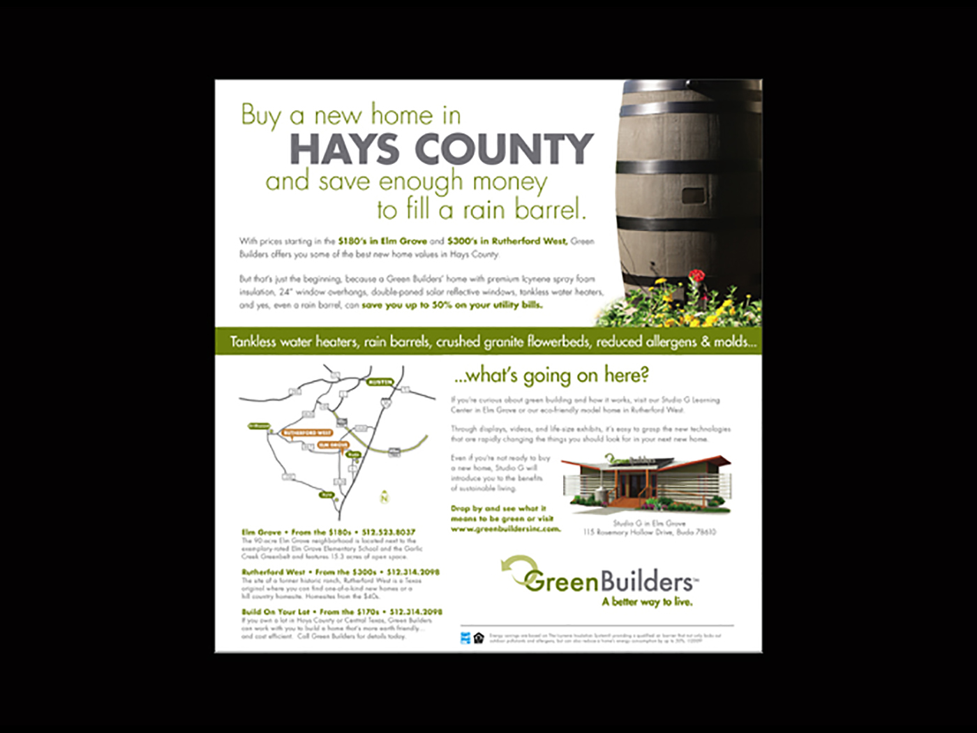 Green Builders Newspaper Rain Barrel Ad Image